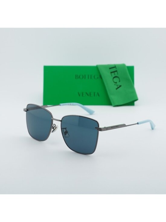 Bottega Veneta BV1237S 004 Sunglasses Gunmetal Square Frame, Blue Lenses